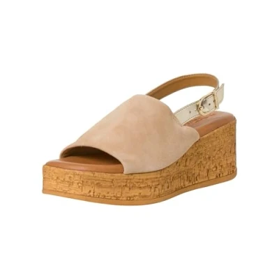 Image of Tamaris Damen Plateau Sandalen Leder Keilabsatz Sommer; BEIGE/beige; 36 EU