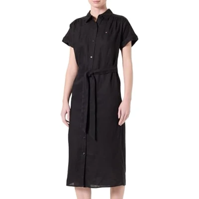 Image of Tommy Hilfiger Belted MIDI Dress Shirt dress, Women&#039;s, Size: 34, Black