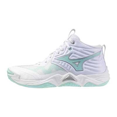 Image of Mizuno WAVE MOMENTUM ELITE MID Volleyball Shoes White/Blue Tint Women Size 7,5
