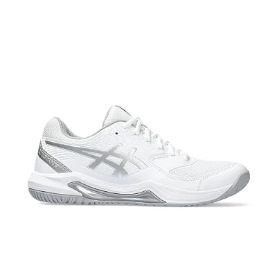 Image of Asics Geldedicate 8 Multicourt tennis shoes, Women&#039;s, Size: 9.5, White/pure silver Synthetics/textile