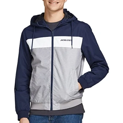 Image of Jack &amp; Jones Jjerush Blocking HOOD Summer jacket, Men&#039;s, Size: XXL, Navy blazer
