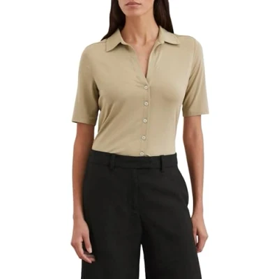Image of Marc O&#039;Polo Blouse Short Sleeve Classic FIT Buttondown blouse, Women&#039;s, Size: Small, Summer sand