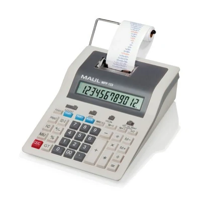 Image of MAUL Desktop Calculator Printing MPP 123, with Important Commercial Functions and 12 Digit Display, 2 Colour Print, 2.4 Lines/Sec, Mains Operated, Grey