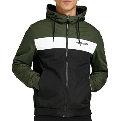 Image of Jack &amp; Jones Jjerush Blocking HOOD Summer jacket, Men&#039;s, Size: Small, Forest night