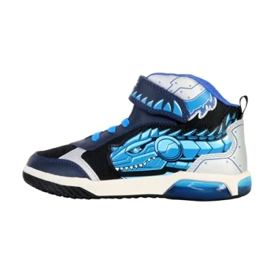 Image of Geox INEK BOY Light UP Hightop trainers for kids, Size: 13K, Navy/turquoise Imitation leather/ textile