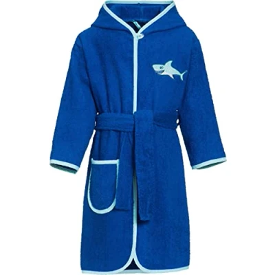Image of Playshoes Unisex Children&#039;s Terry Towelling Bathrobe Dressing Gown, Shark, 134 140