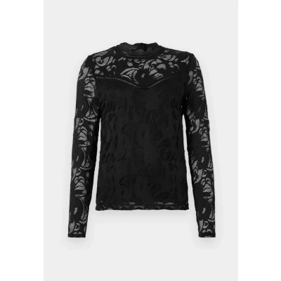 Image of Vila Women&#039;s Vistasia L/S Lace Top Noos Long Sleeve Shirt, Black (Black Black), L