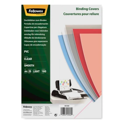 Image of Fellowes A4 Binding Covers, PVC 180 Micron, Clear, Pack of 25, 5380001