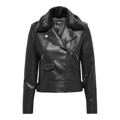 Image of ONLY Onlvilhelma Biker Faux leather jacket, Women&#039;s, Size: Large, Black