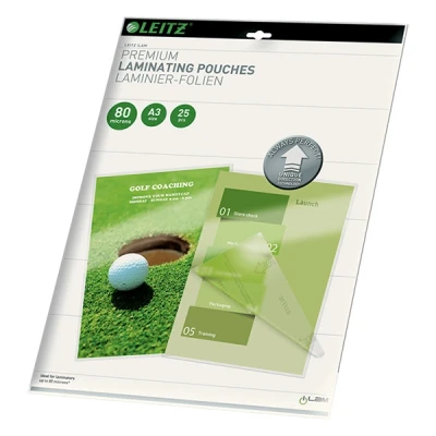 Image of Leitz Hot Laminating Pouches A3 80 micron, Premium Quality in Pack of 25, Glossy, Transparent, Simplified Insertion by UDT, iLAM, 74860000