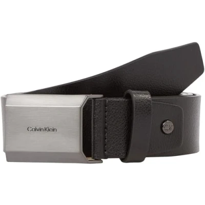 Image of Calvin Klein Beveled Plaque Belt, Men&#039;s, Size: 38, Black pebble