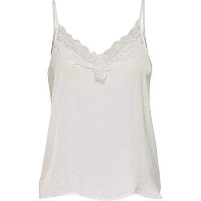 Image of JDY Women&#039;s Jdyappa New Singlet WVN Noos Top, Cloud Dancer/Detail: Dtm Lace, 12, 12