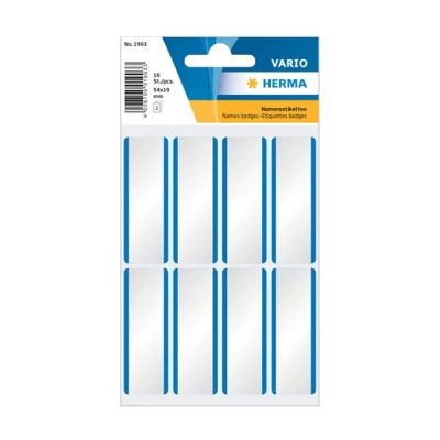Image of HERMA 1903 name labels, removable (54 x 19 mm, 2 sheets, acetate silk) self adhesive, residue labels for hand lettering, 16 adhesive White/Blue