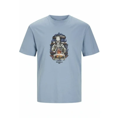 Image of JACK &amp; JONES Men&#039;s Jorseven Skull Tee Ss Crew Neck Sn T Shirt, Mountain Spring, S