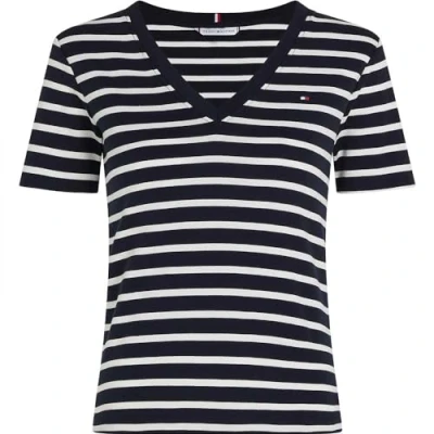 Image of Tommy Hilfiger SLIM CODY Basic Tshirt, Women&#039;s, Size: XL, Breton desert sky/ecru
