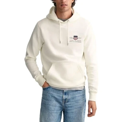 Image of GANT Medium Archive Shield Hoodie Sweatshirt, Men&#039;s, Size: Medium, Eggshell