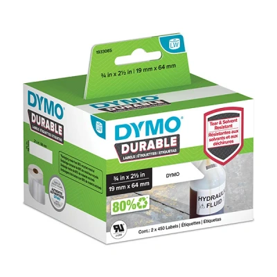 Image of DYMO LW Durable Industrial Labels for LabelWriter Label Printers, White Poly, 19 x 64 mm, 2 Rolls of 450 (1933085)