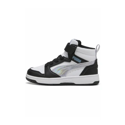 Image of Puma Rebound MID Space Belle Hightop trainers for kids, Size: 11K, Black lilac crush white shoes