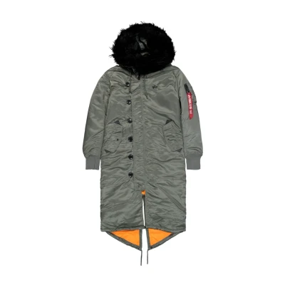 Image of Alpha Industries LONG Fishtail Parka, Women&#039;s, Size: Medium, Vintage green