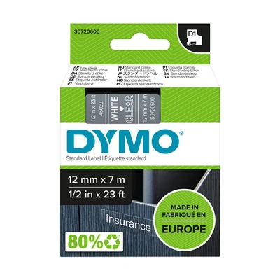 Image of DYMO Authentic D1 Labels White Print on Clear Tape 12 mm x 7 m Self Adhesive for LabelManager Label Makers Made in Europe