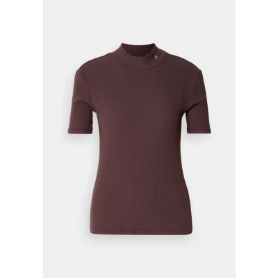 Image of Scotch &amp; Soda MOCK NECK Basic Tshirt, Women&#039;s, Size: Large, Chocolate plum