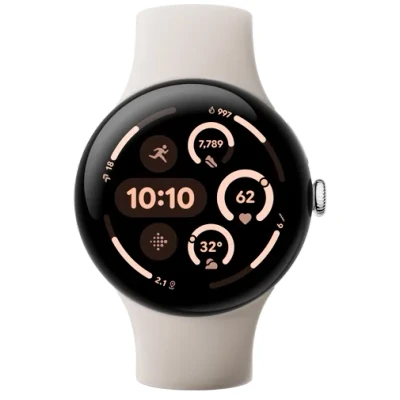 Image of Google Pixel Watch 3 45mm Silver (Beige Strap)