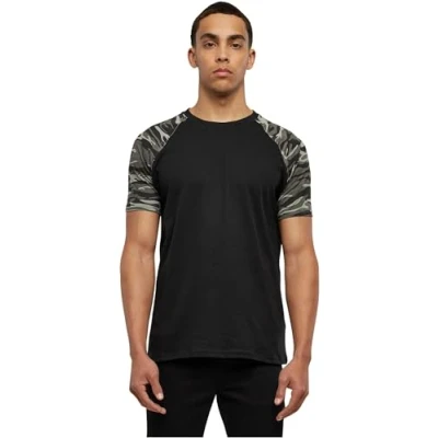 Image of Urban Classics Raglan Contrast Print Tshirt, Men&#039;s, Size: 4XL, Black/ grey