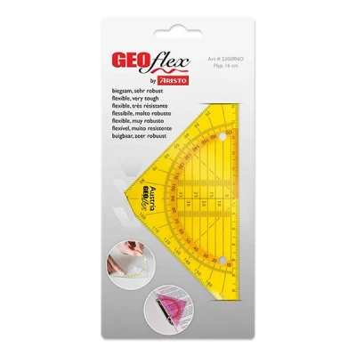 Image of Aristo AR23009NO Flex Geometry Triangle (Hypotenuse 16 cm, Flexible, Virtually Unbreakable, Facets, Hole for Filing, Plastic) Neon Orange