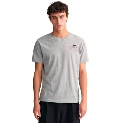 Image of GANT Men&#039;s Reg Archive Shield Emb Ss T Shirt, Grey Melange, 3XL