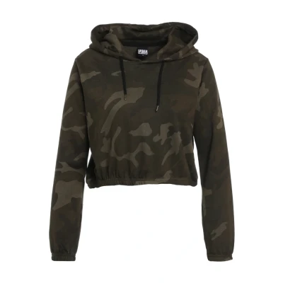 Image of Urban Classics Cropped Hoodie, Women&#039;s, Size: Medium, Olive