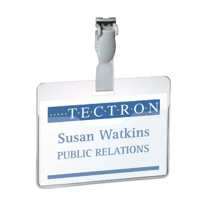 Image of Durable Name Badge 60 x 90 mm with Plastic Clip Transparent Pack of 25 Badges Includes Blank Insert Cards Ideal for Events and Visitor Management