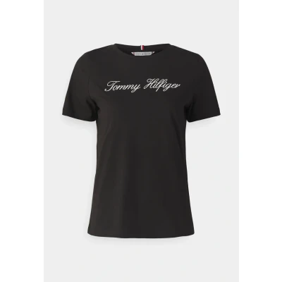 Image of Tommy Hilfiger Script Regular Print Tshirt, Women&#039;s, Size: XXS, Black