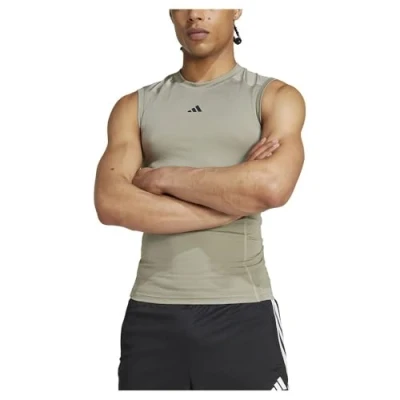Image of adidas Performance Techfit Sleeveless Top, Men&#039;s, Size: XXL, Silver pebble