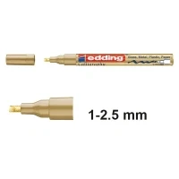 Image of edding 753 gloss paint marker calligraphy gold 1 nib 2.5 mm for glass, stone, plastic, paper waterproof, highly opaque bullet journals, hand lettering