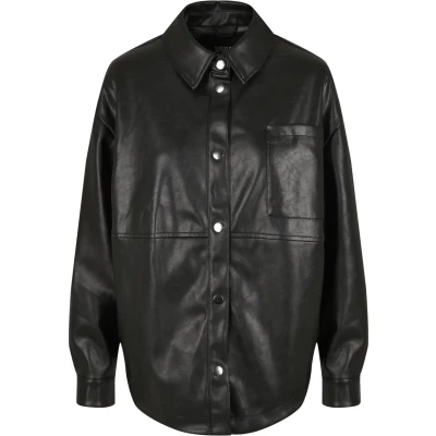 Image of Urban Classics Ladies Faux leather Overshirt jacket, Women&#039;s, Size: XS, Black