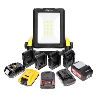 Image of LED&#039;s work 0300819 LED Construction Spotlight for 18 V Tool Batteries 20 W Cool White IK08 IP54