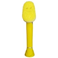 Image of Scrub Daddy Dish Wand Scrubbing Brush with Handle, Soap Dispensing Brushes, Texture Changing Washing Up Sponges Liquid Dispenser, Scrubber Scraper &amp; Detachable Head Sponge, Yellow