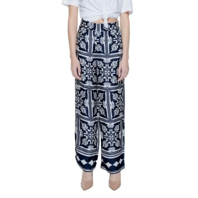 Image of Street One Women&#039;s A377582 Satin Print Trousers, Deep Blue, 38W x 30L