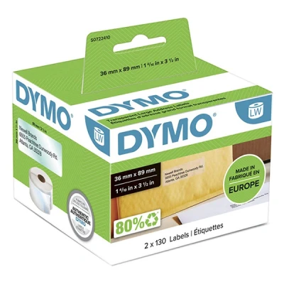 Image of DYMO Authentic LabelWriter Large Address Labels 36mm x 89mm Black Print on Clear 2 Rolls of 130 (260 Easy Peel Labels) Self Adhesive for Label Makers