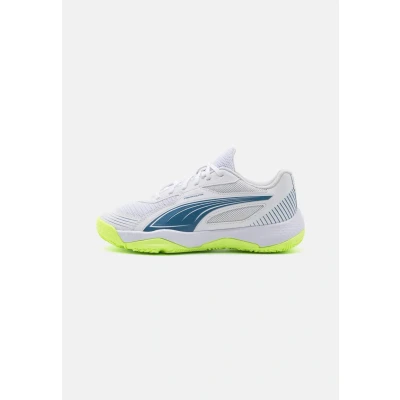Image of Puma Solarflash III JR Unisex Handball shoes for kids, Size: 3, White/blue horizon Textile/synthetics