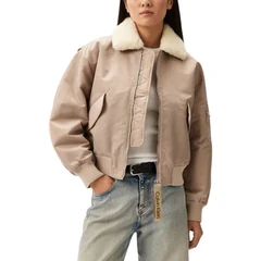 Image of Calvin Klein Jeans Aviator Bomber Jacket, Women&#039;s, Size: XS, Goat