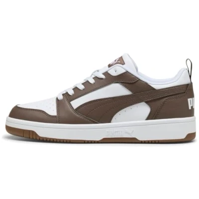Image of Puma Rebound V6 Unisex Trainers white/bronzecoloured/gum, Size: 8, White/bronze/coloured/gum shoes