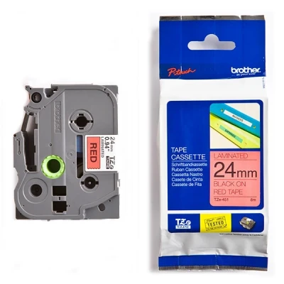Image of Brother TZe 451 Labelling Tape Cassette, Black on Red, 24 mm (W) x 8M (L), Laminated, Genuine Supplies