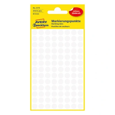 Image of Avery Zweckform Self Adhesive Marking Dots, Diameter: 8 mm Single White