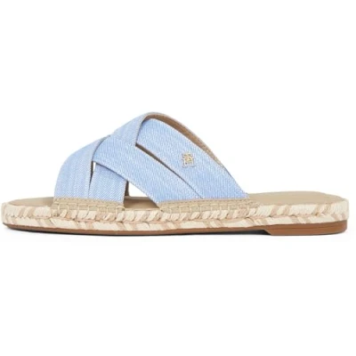 Image of Tommy Hilfiger Women&#039;s Chambray Espadrille Mule Fw0fw08501 Flat, Blue Spell, 6.5 UK