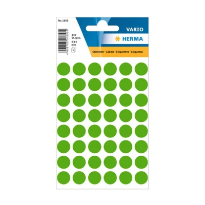 Image of HERMA Dot Stickers Green, 240 Labels, Ø 13 mm, 48 Labels per Sheet, Self Adhesive Round Colour Stickers, Blank Marking Dots, Sticky Circle for Color Coding Calendar