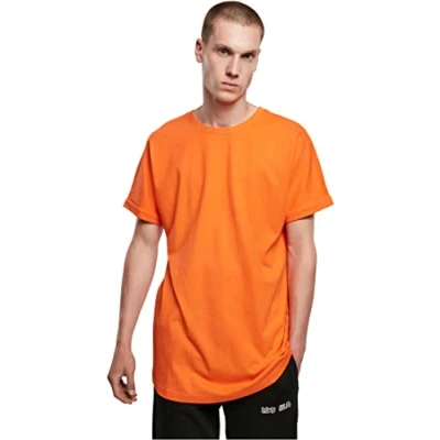 Image of Urban Classics LONG Shaped Turnup Basic Tshirt, Men&#039;s, Size: XL, Orange