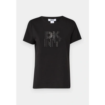 Image of DKNY Hotfix GRID LOGO TEE Basic Tshirt, Women&#039;s, Size: XS, Black