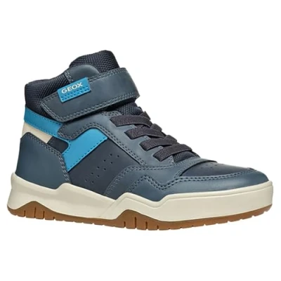 Image of Geox Perth BOY Hightop trainers for kids, Size: 4, Avio/dark sky Imitation leather/ textile