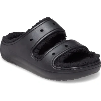 Image of Crocs Classic Cozzzy Slippers, Size: M8/W9, Black Synthetics